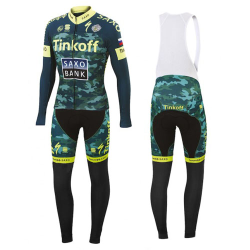 2016 Maillot Saxo Bank Tirantes Mangas Largas Amarillo Y verde